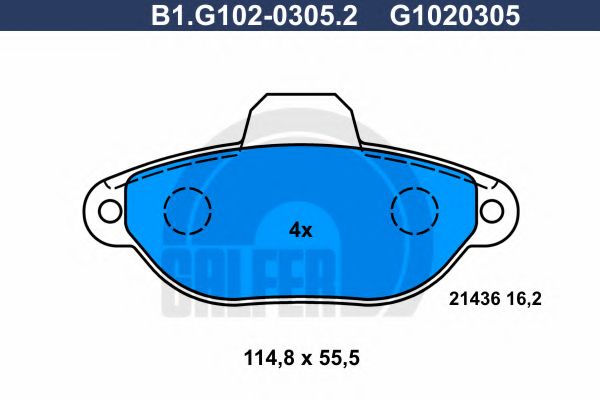 Комплект тормозных колодок, дисковый тормоз GALFER B1.G102-0305.2