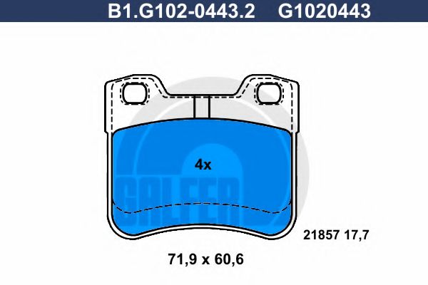 Комплект тормозных колодок, дисковый тормоз GALFER B1.G102-0443.2