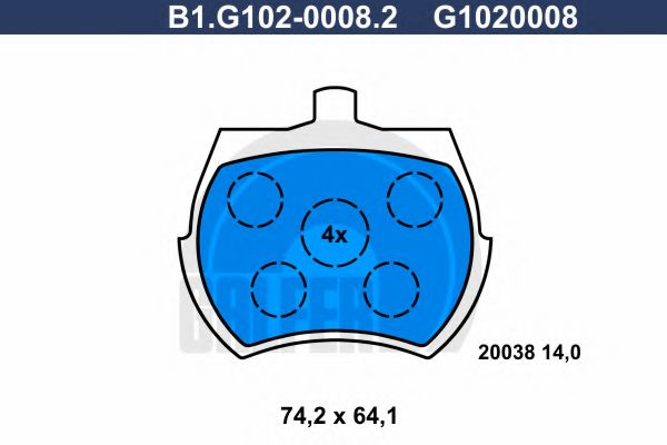 Комплект тормозных колодок, дисковый тормоз GALFER B1.G102-0008.2