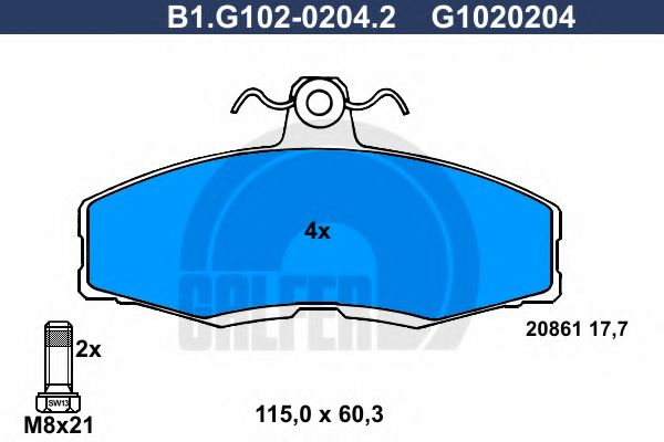 Комплект тормозных колодок, дисковый тормоз GALFER B1.G102-0204.2