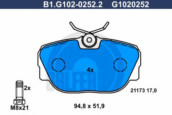 Комплект тормозных колодок, дисковый тормоз GALFER B1.G102-0252.2