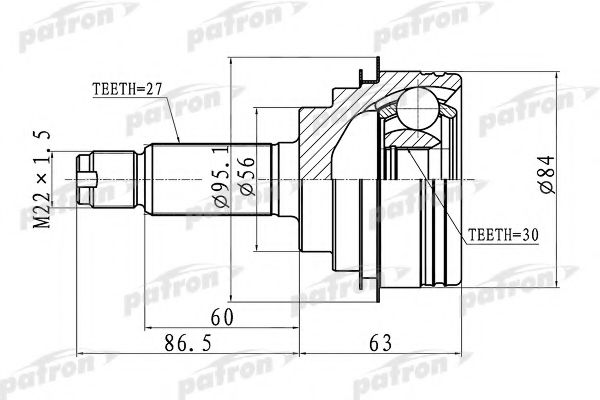 Шарнирный комплект, приводной вал PATRON PCV1260