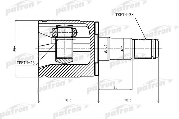 Шарнирный комплект, приводной вал PATRON PCV1402
