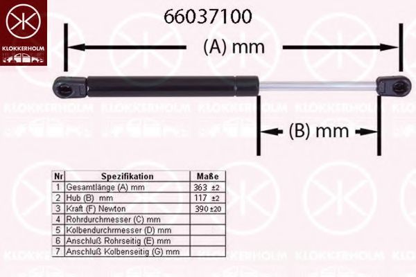 Газовая пружина, крышка багажник KLOKKERHOLM 66037100