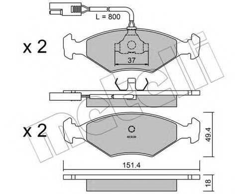 Комплект тормозных колодок, дисковый тормоз METELLI 22-0057-0