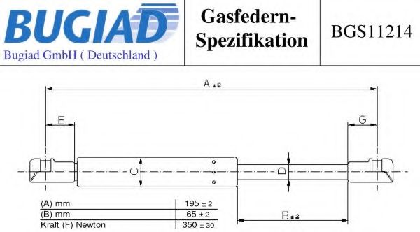 Газовая пружина, крышка багажник BUGIAD BGS11214