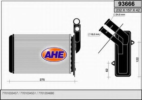 Теплообменник, отопление салона AHE 93666