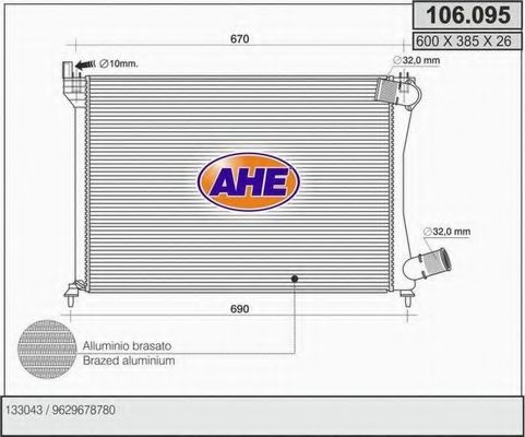 Радиатор, охлаждение двигателя AHE 106.095