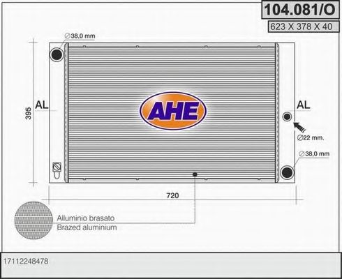 Радиатор, охлаждение двигателя AHE 104.081/O