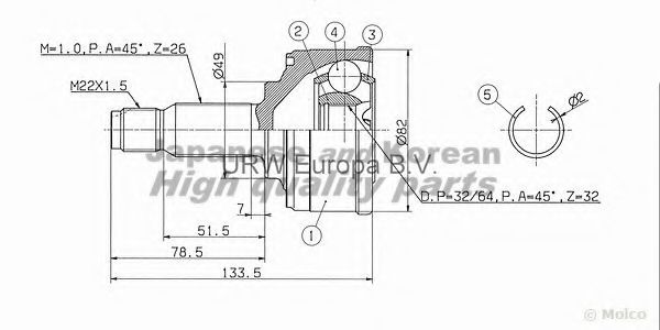 Шарнирный комплект, приводной вал ASHUKI HO-280