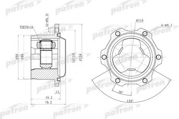 Шарнирный комплект, приводной вал PATRON PCV9680