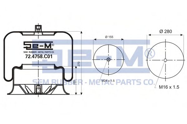 Кожух пневматической рессоры SEM LASTIK 72.4758.C01