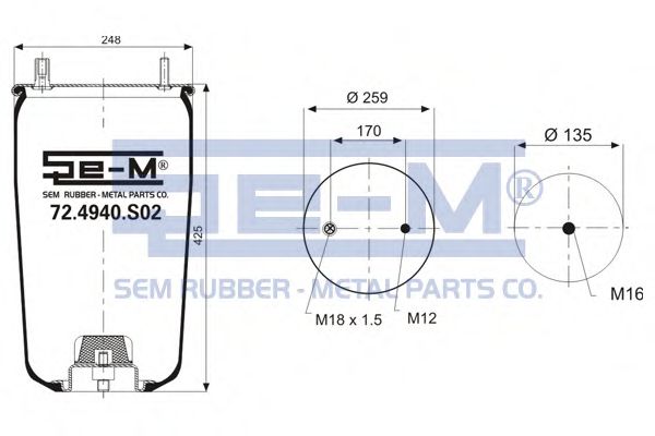 Кожух пневматической рессоры SEM LASTIK 72.4940.S02