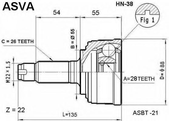 Шарнирный комплект, приводной вал ASVA HN-38