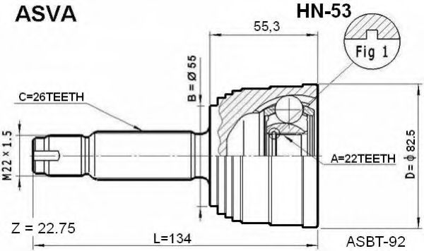 Шарнирный комплект, приводной вал ASVA HN-53