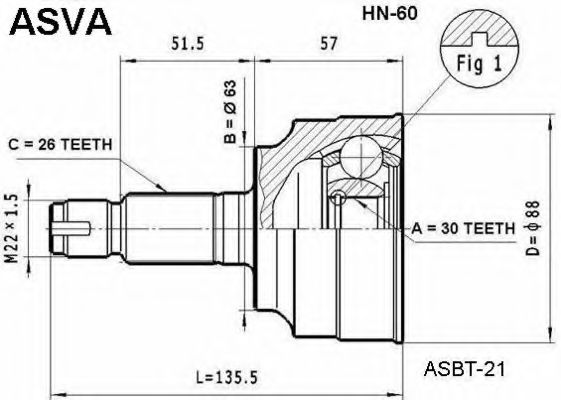 Шарнирный комплект, приводной вал ASVA HN-60