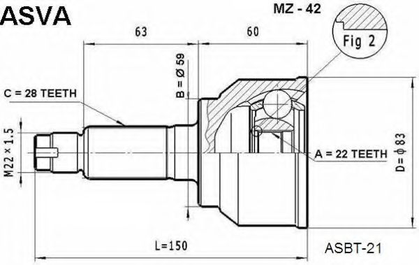 Шарнирный комплект, приводной вал ASVA MZ-42