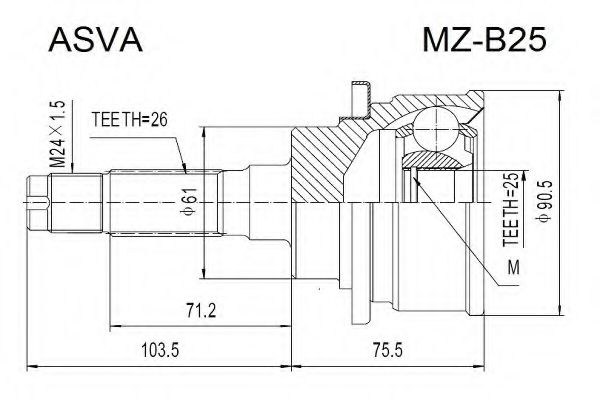 Шарнирный комплект, приводной вал ASVA MZ-B25