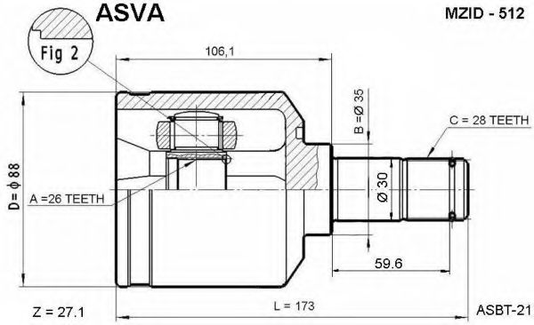 Шарнирный комплект, приводной вал ASVA MZID-512