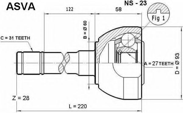 Шарнирный комплект, приводной вал ASVA NS-23