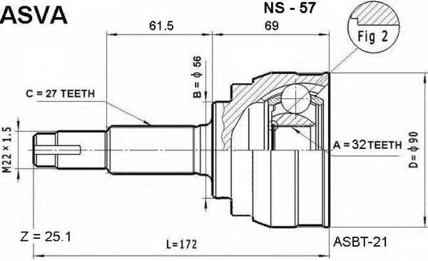 Шарнирный комплект, приводной вал ASVA NS-57