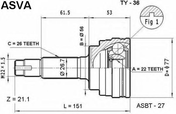 Шарнирный комплект, приводной вал ASVA TY-36