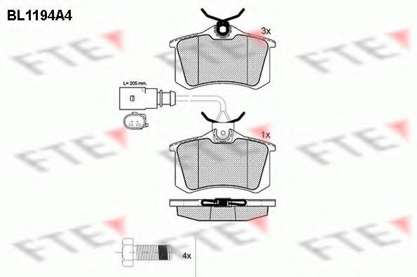 Комплект тормозных колодок, дисковый тормоз FTE BL1194A4