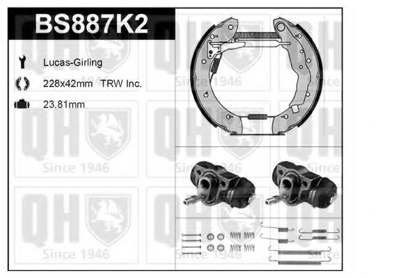 Комплект тормозов, барабанный тормозной механизм QUINTON HAZELL BS887K2