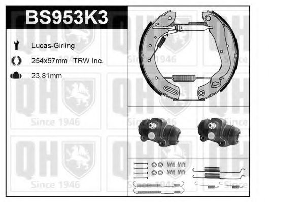 Комплект тормозов, барабанный тормозной механизм QUINTON HAZELL BS953K3