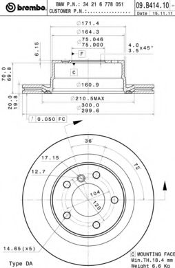 Тормозной диск BREMBO 09.B414.11