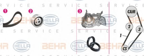 Водяной насос + комплект зубчатого ремня BEHR HELLA SERVICE 8MP 376 801-881