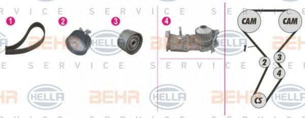 Водяной насос + комплект зубчатого ремня BEHR HELLA SERVICE 8MP 376 814-801