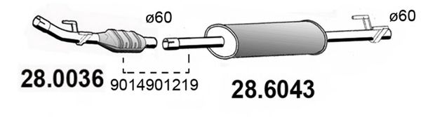 Средний глушитель выхлопных газов ASSO 28.6043