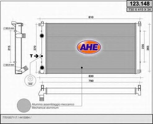 Радиатор, охлаждение двигателя AHE 123.148