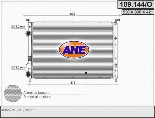 Радиатор, охлаждение двигателя AHE 109.144/O