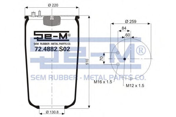 Кожух пневматической рессоры SEM LASTIK 72.4882.S02
