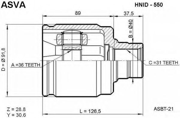 Шарнирный комплект, приводной вал ASVA HNID-550