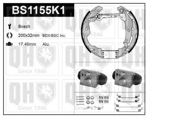 Комплект тормозов, барабанный тормозной механизм QUINTON HAZELL BS1155K1