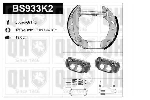 Комплект тормозов, барабанный тормозной механизм QUINTON HAZELL BS933K2