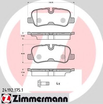 Комплект тормозных колодок, дисковый тормоз ZIMMERMANN 24192