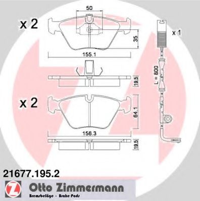 Комплект тормозных колодок, дисковый тормоз ZIMMERMANN 21677.195.2