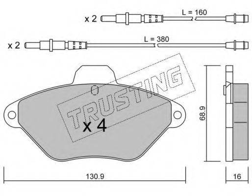 Комплект тормозных колодок, дисковый тормоз TRUSTING 160.0