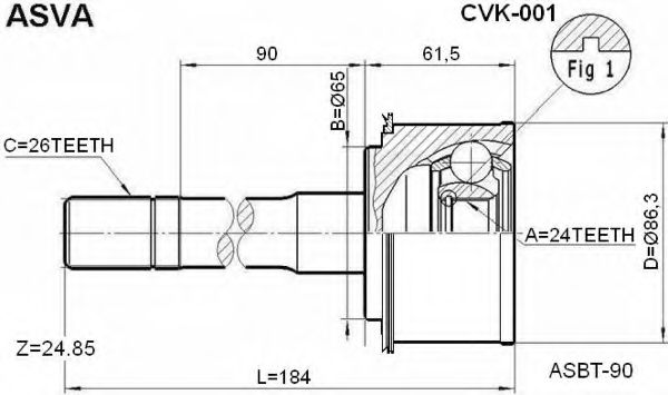 Шарнирный комплект, приводной вал ASVA CVK-001