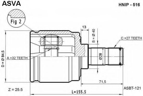 Шарнирный комплект, приводной вал ASVA HNIP-516