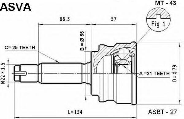 Шарнирный комплект, приводной вал ASVA MT-43