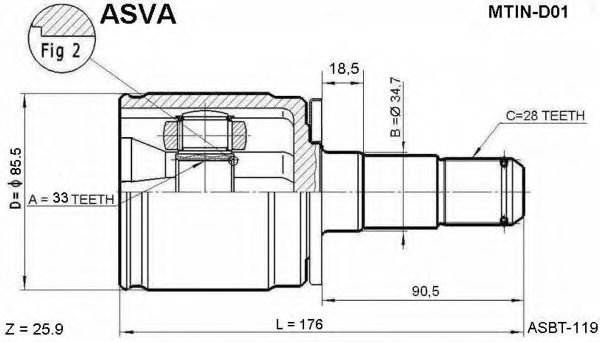 Шарнирный комплект, приводной вал ASVA MTIN-D01