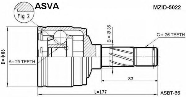 Шарнирный комплект, приводной вал ASVA MZID-5022