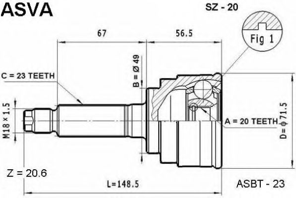 Шарнирный комплект, приводной вал ASVA SZ-20