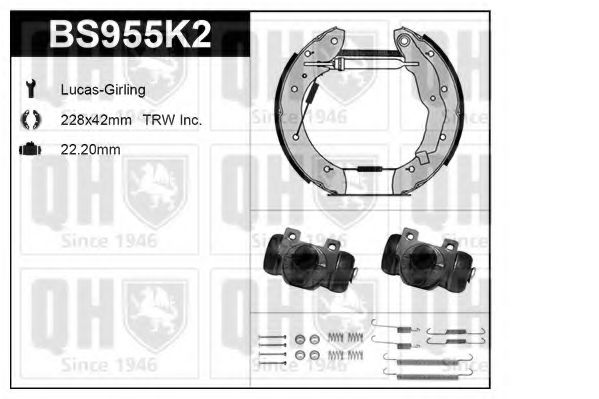 Комплект тормозов, барабанный тормозной механизм QUINTON HAZELL BS955K2