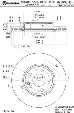 Тормозной диск BREMBO 09.B436.41